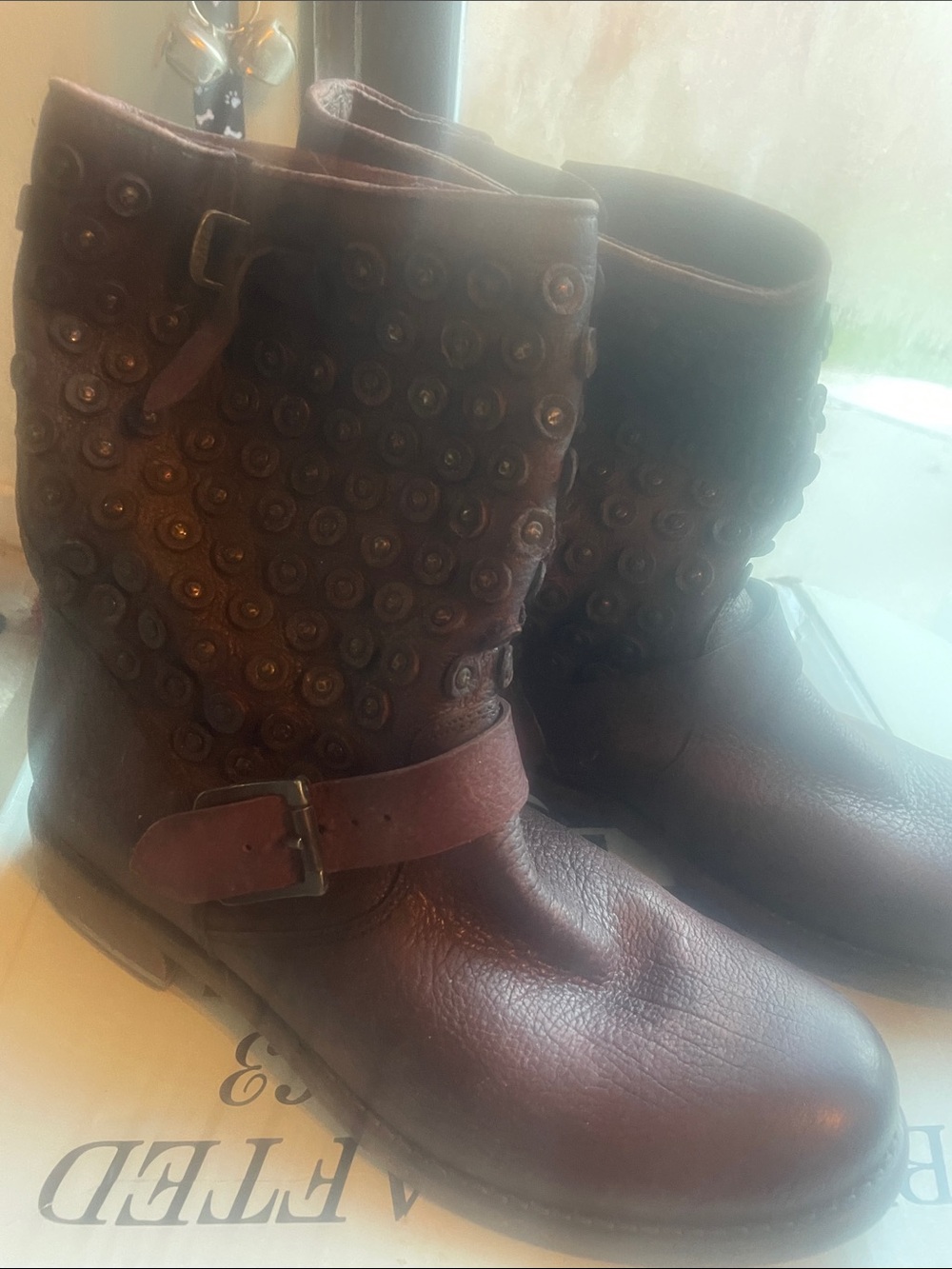 Frye Brown Studded Leather Ankle Boots